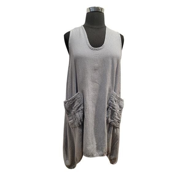 Oh My Gauze‎ Tunic Lagenlook Top Women's Sleeveless Crinkle Lightweight Lt Blue - Picture 1 of 13